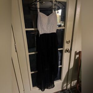 Strapless Black and White Lace High-Low Evening Dress